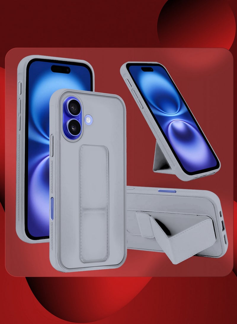 MARGOUN ( for iPhone 16 Plus ) Case Premium PU Leather Case with Stand Function Shockproof and Anti Scratch Finger Grip Case Cover Grey - Image 2