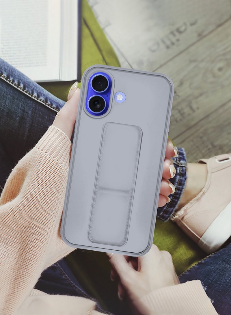 MARGOUN ( for iPhone 16 Plus ) Case Premium PU Leather Case with Stand Function Shockproof and Anti Scratch Finger Grip Case Cover Grey - Image 4