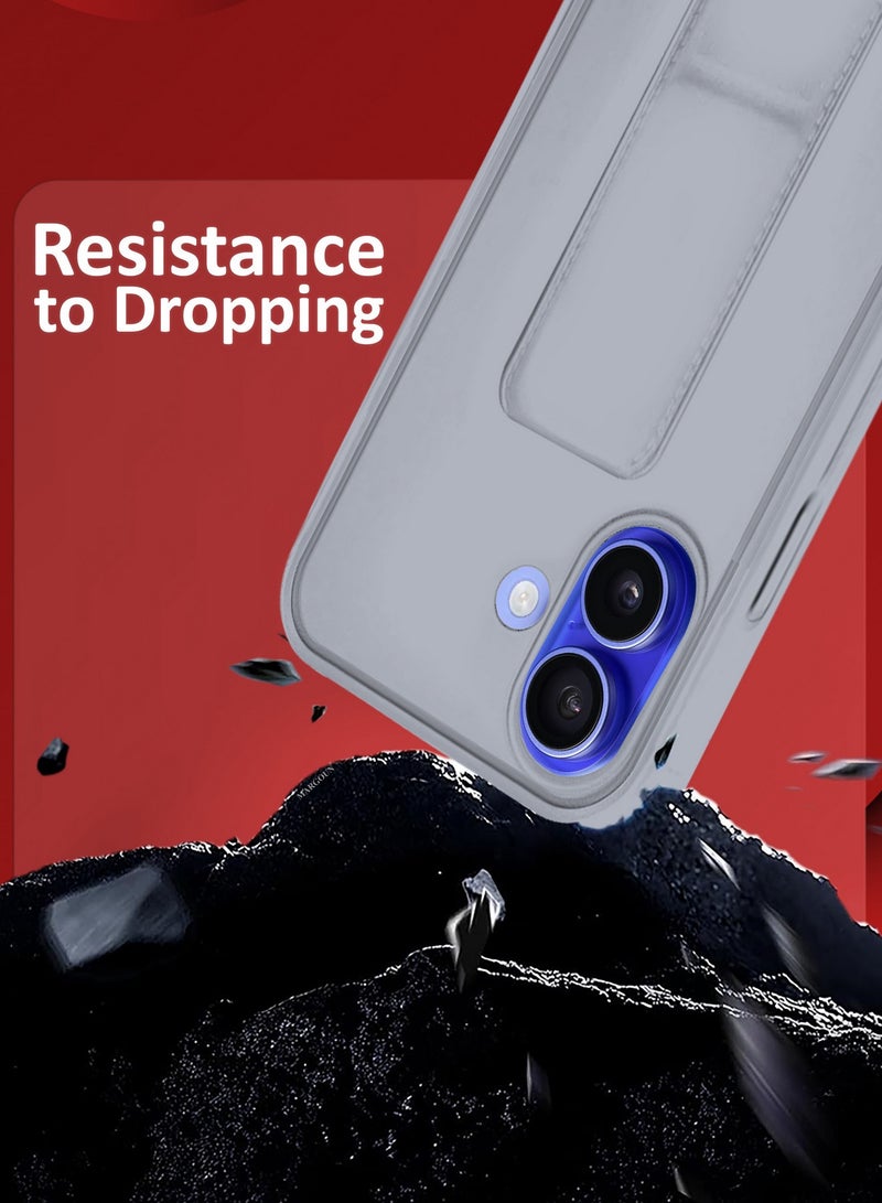 MARGOUN ( for iPhone 16 Plus ) Case Premium PU Leather Case with Stand Function Shockproof and Anti Scratch Finger Grip Case Cover Grey - Image 3