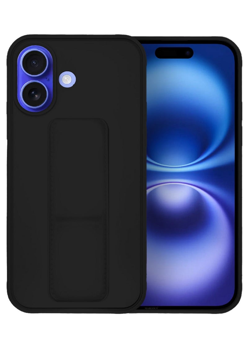 MARGOUN ( for iPhone 16 Plus ) 2 Pack, Case and Screen Protector Premium PU Leather Case with Stand Function Shockproof and Anti Scratch Finger Grip Case Cover Black - Image 2