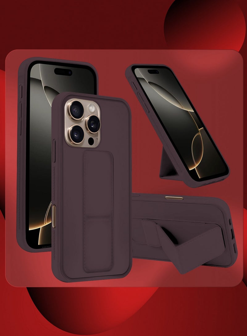 MARGOUN ( for iPhone 16 Pro ) Case Premium PU Leather Case with Stand Function Shockproof and Anti Scratch Finger Grip Case Cover Merlot  - Image 2