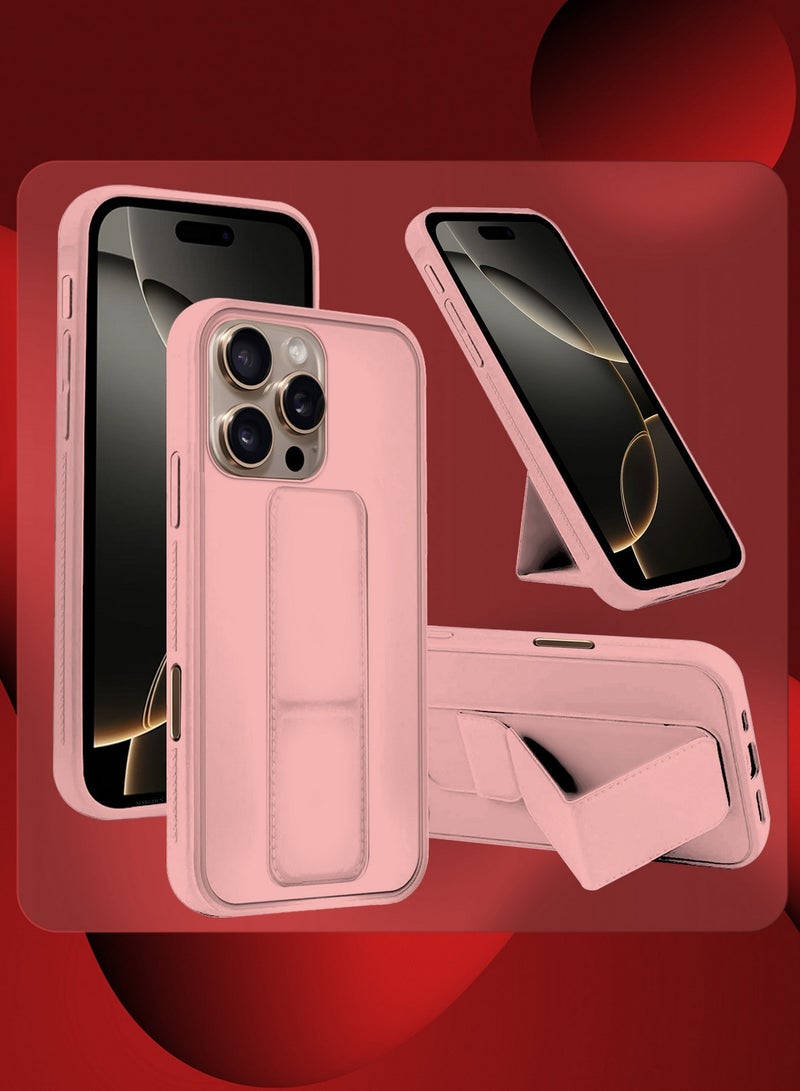 MARGOUN ( for iPhone 16 Pro ) Case Premium PU Leather Case with Stand Function Shockproof and Anti Scratch Finger Grip Case Cover Pink  - Image 2