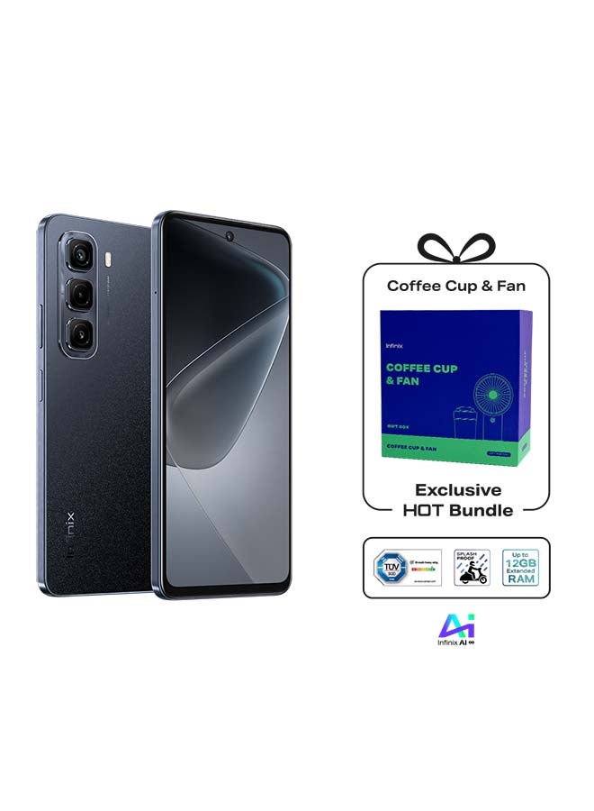 Infinix Hot50 Dual SIM Sleek Black 6+6GB RAM 256GB 4G - Middle East Version + Ai Support With Coffee Cup & Fan  - Image 1