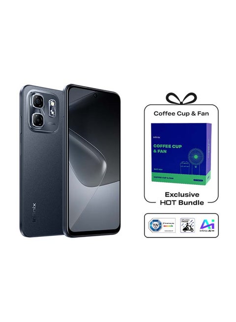 Hot50i Dual SIM Sleek Black 4+4GB RAM 256GB 4G - Middle East Version With Coffee Cup & Fan