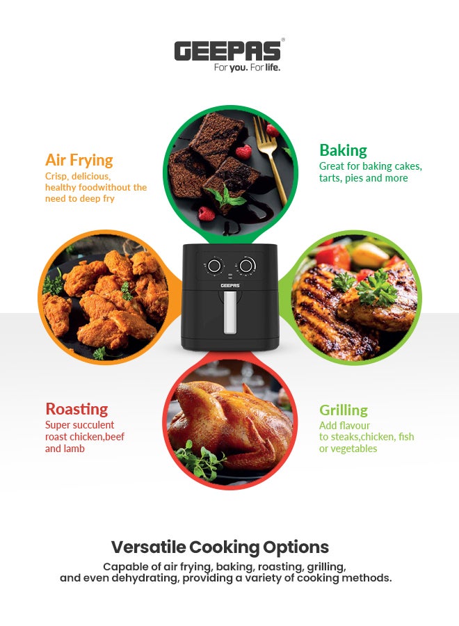 GEEPAS Air Fryer With Advanced Vortex Air Frying Technology, Adjustable Time & Temperature Controls, Non-Stick Coated Pan And Tray 7 L 1800 W GAF37507 Black/Silver  - Image 4