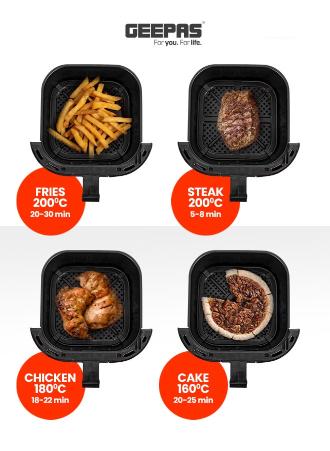 GEEPAS Air Fryer With Advanced Vortex Air Frying Technology, Adjustable Time & Temperature Controls, Non-Stick Coated Pan And Tray 7 L 1800 W GAF37507 Black/Silver  - Image 5