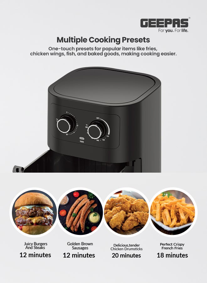 GEEPAS Air Fryer With Advanced Vortex Air Frying Technology, Adjustable Time & Temperature Controls, Non-Stick Coated Pan And Tray 7 L 1800 W GAF37507 Black/Silver  - Image 3