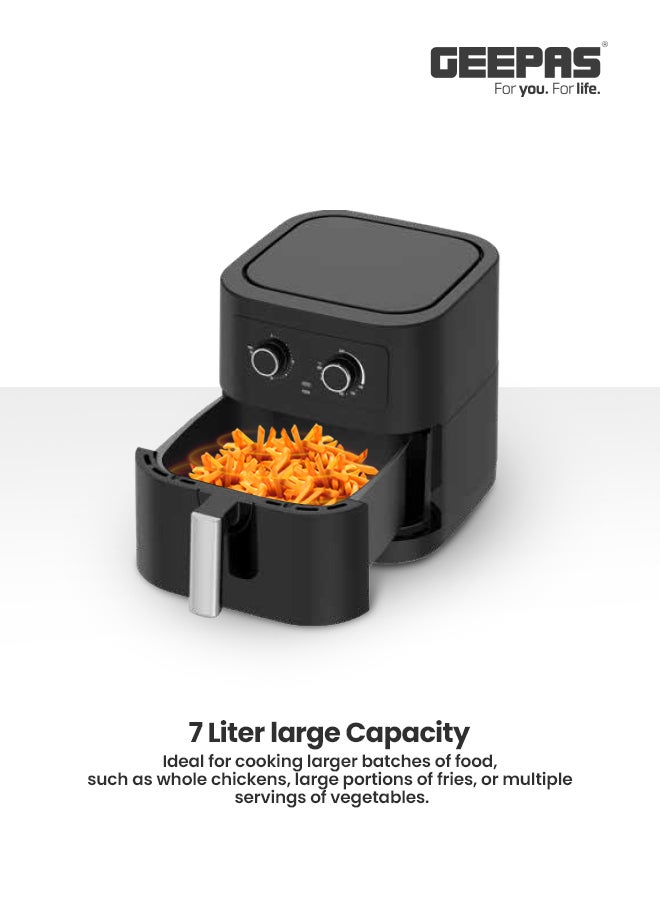 GEEPAS Air Fryer With Advanced Vortex Air Frying Technology, Adjustable Time & Temperature Controls, Non-Stick Coated Pan And Tray 7 L 1800 W GAF37507 Black/Silver  - Image 2