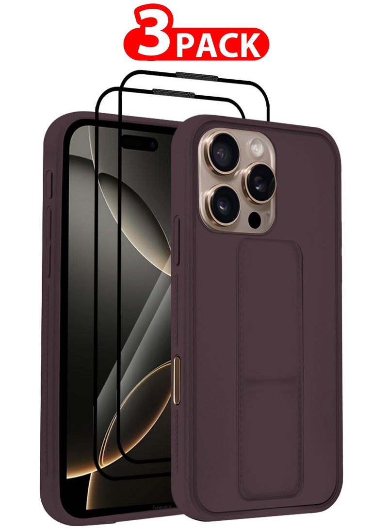 MARGOUN ( for iPhone 16 Pro Max ) 3 Pack, 1 Case and 2 Screen Protectors Premium PU Leather Case with Stand Function Shockproof and Anti Scratch Finger Grip Case Cover Merlot - Image 1