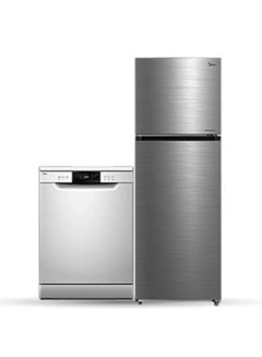 Midea Home Bundle -  489L Gross Top Mount Double Door Refrigerator + 14 Place Smart Freestanding Dishwasher MDRT489MTE46+WQP14-W7633CS Silver  - Image 1