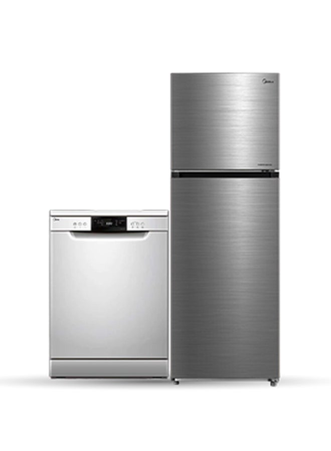 Midea Home Bundle -  489L Gross Top Mount Double Door Refrigerator + 14 Place Smart Freestanding Dishwasher MDRT489MTE46+WQP14-W7633CS Silver  - Image 1