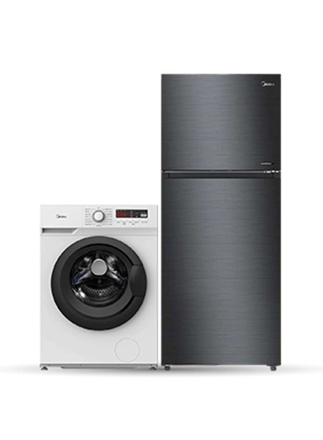 Midea Home Bundle -  580L Gross Top Mount Double Door Refrigerator + 7KG Front Load Washing Machine MDRT580MTE46D+MFN70 Silver / White  - Image 1