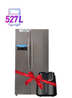 Midea Home Bundle -  690L Gross Side By Side 2 Door Refrigerator + 4.7L XL Digital Air Fryer HC689WENS+MFCN40D2 Silver / Black  - Image 1