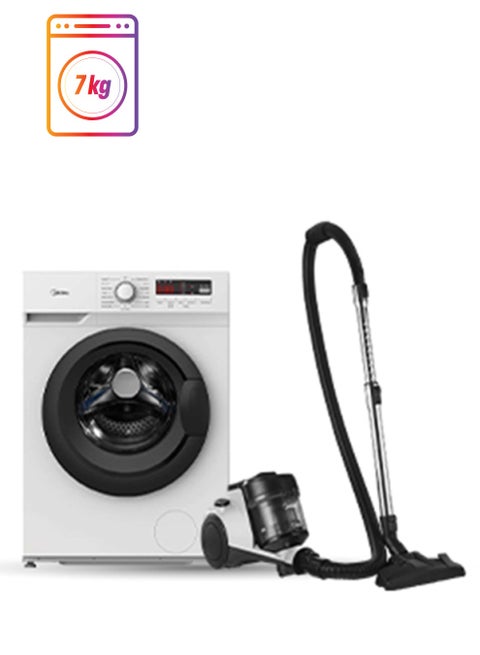 Home Bundle -  7KG Front Load Washing Machine + Canister Vacuum Cleaner MC08MEWH+MFN70 White