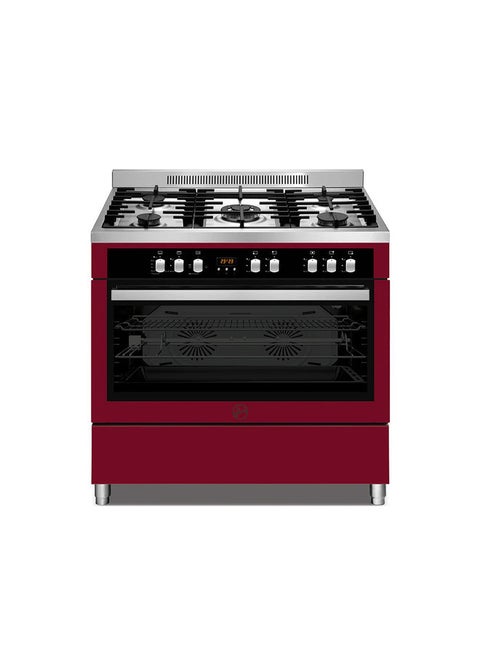 Hoover Full Gas Cooker Oven, 90x60 cm, 5 Gas Burner with 2 Convection Fans 1 Cooling Fan, Self-Cleaning, Close Dooor Grilling, Cranberry Red, 1 Year Warranty,Made in Turkey - HGC-S95G-R HGC-S95G-R Red