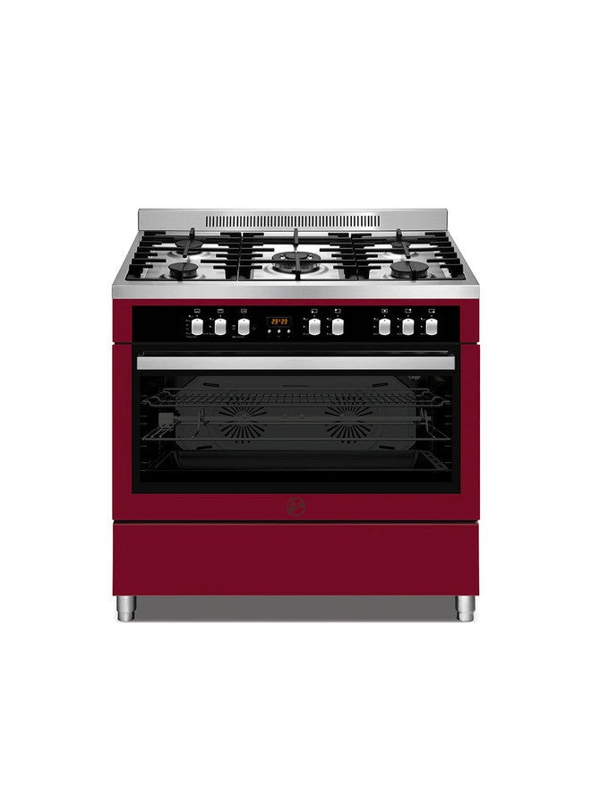 HOOVER - 90 X 60 5 Burner Full Gas Cooker HGC-S95G-R Red - Image 1