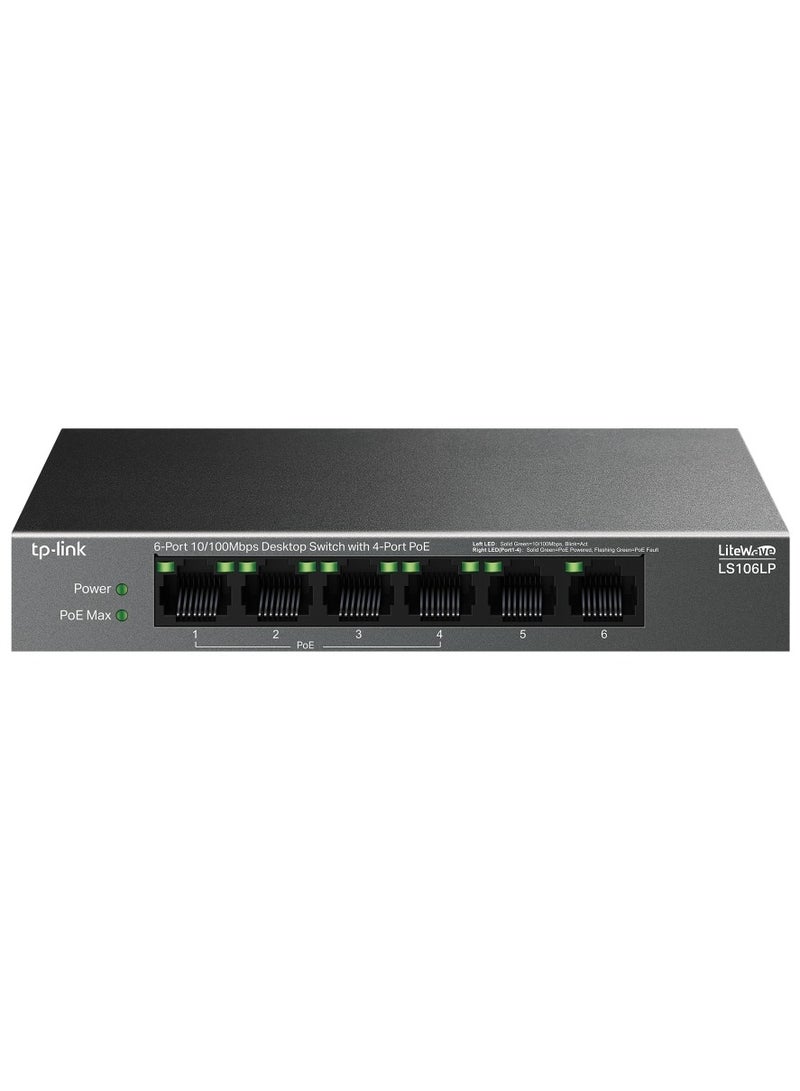 TP-LINK 6-Port 10/100Mbps Desktop Switch with 4-Port PoE - LS106LP black  - Image 4