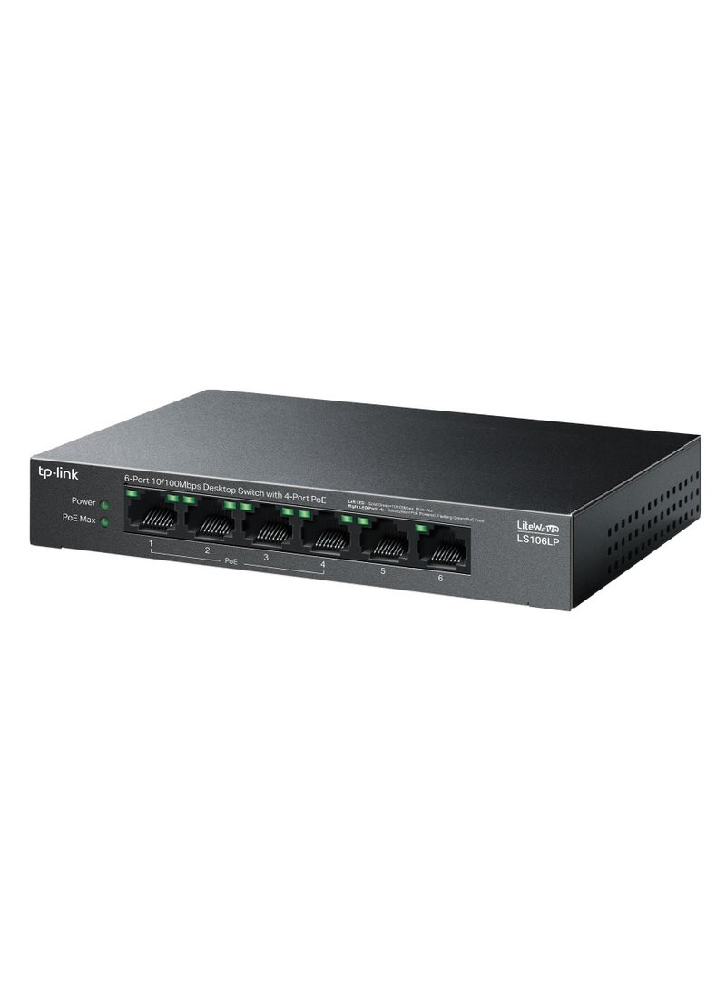 TP-LINK 6-Port 10/100Mbps Desktop Switch with 4-Port PoE - LS106LP black  - Image 2