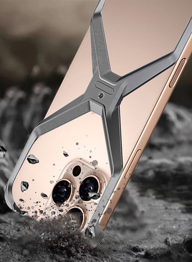 مارجون - ( for iPhone 16 Pro Max ) Case X Shape Anti-Fall Bare Phone Case,Cool Design Luxury Metal Shockproof Anti-Scratch Slim Borderless Case Titanium Grey - Image 1