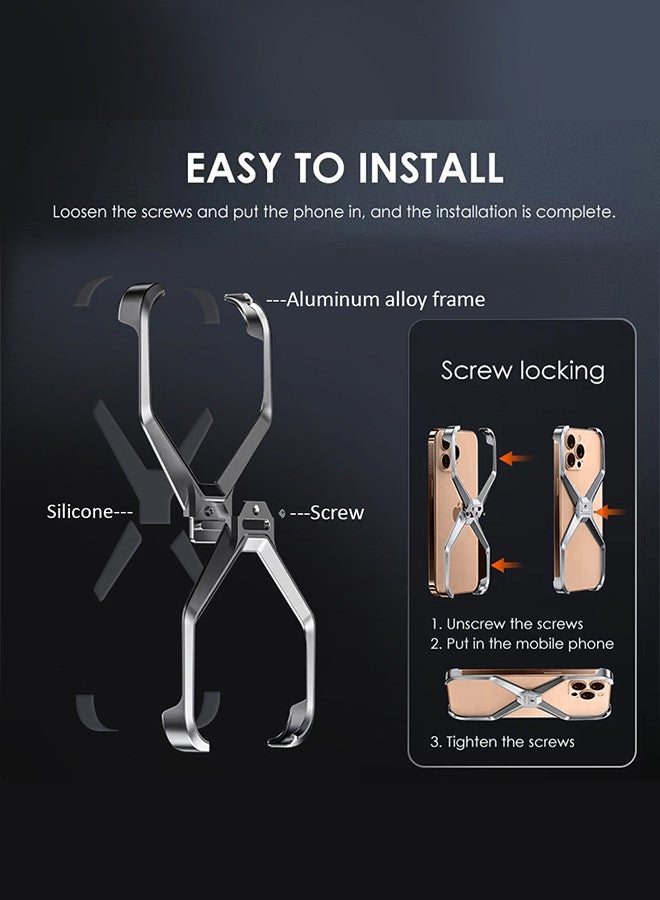 مارجون - ( for iPhone 16 Pro Max ) Case X Shape Anti-Fall Bare Phone Case,Cool Design Luxury Metal Shockproof Anti-Scratch Slim Borderless Case Titanium Grey - Image 1
