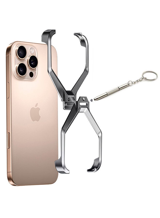 مارجون - ( for iPhone 16 Pro Max ) Case X Shape Anti-Fall Bare Phone Case,Cool Design Luxury Metal Shockproof Anti-Scratch Slim Borderless Case Titanium Grey - Image 1