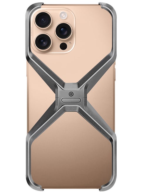 ( for iPhone 16 Pro Max ) Case X Shape Anti-Fall Bare Phone Case,Cool Design Luxury Metal Shockproof Anti-Scratch Slim Borderless Case Titanium Grey
