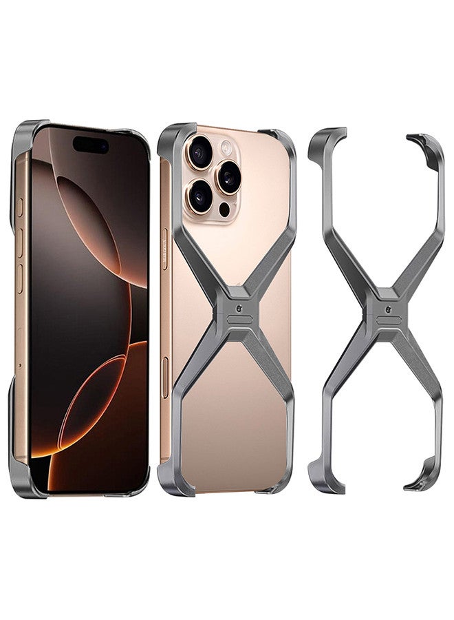 مارجون - ( for iPhone 16 Pro Max ) Case X Shape Anti-Fall Bare Phone Case,Cool Design Luxury Metal Shockproof Anti-Scratch Slim Borderless Case Titanium Grey - Image 1