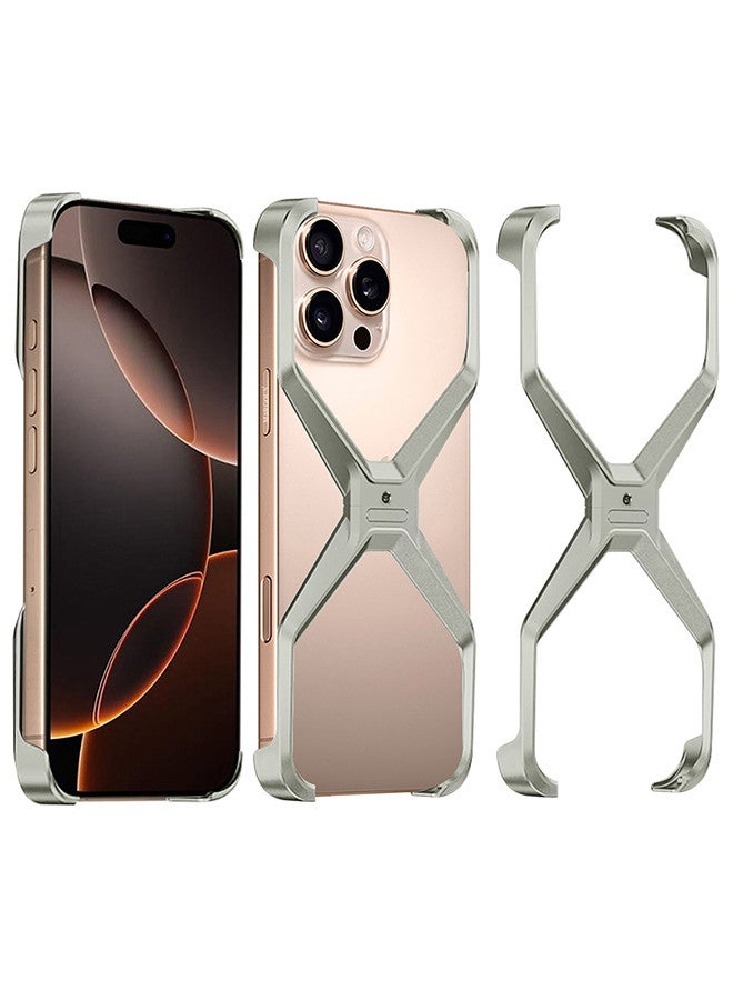 MARGOUN ( for iPhone 16 Pro Max ) Case X Shape Anti-Fall Bare Phone Case,Cool Design Luxury Metal Shockproof Anti-Scratch Slim Borderless Case Titanium - Image 5
