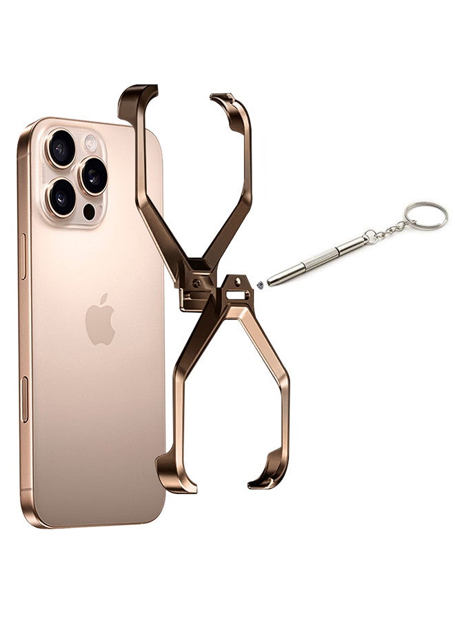 ( for iPhone 16 Pro Max ) Case X Shape Anti-Fall Bare Phone Case,Cool Design Luxury Metal Shockproof Anti-Scratch Slim Borderless Case Coffee