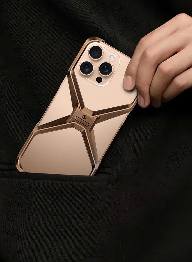 ( for iPhone 16 Pro Max ) Case X Shape Anti-Fall Bare Phone Case,Cool Design Luxury Metal Shockproof Anti-Scratch Slim Borderless Case Coffee