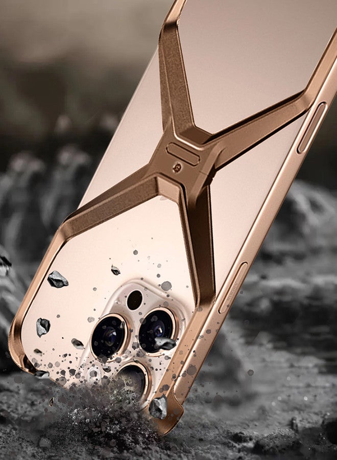 ( for iPhone 16 Pro Max ) Case X Shape Anti-Fall Bare Phone Case,Cool Design Luxury Metal Shockproof Anti-Scratch Slim Borderless Case Coffee