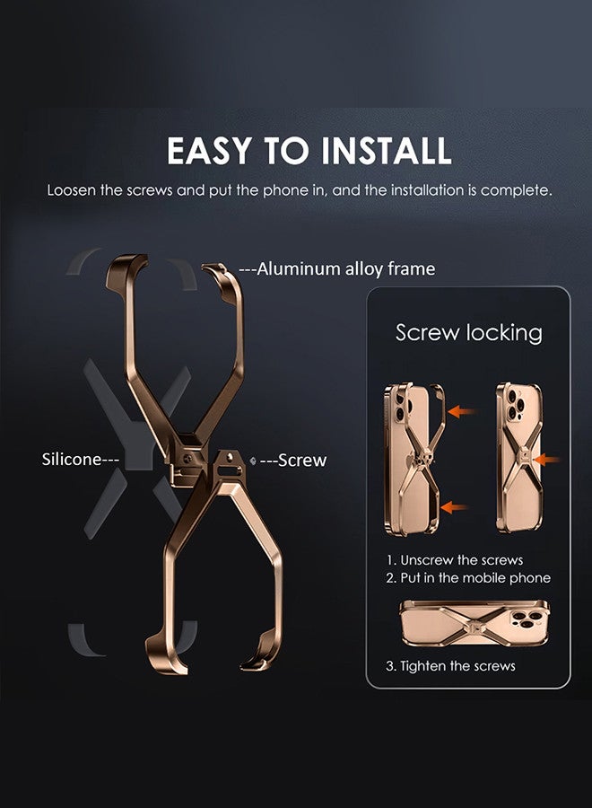 ( for iPhone 16 Pro Max ) Case X Shape Anti-Fall Bare Phone Case,Cool Design Luxury Metal Shockproof Anti-Scratch Slim Borderless Case Coffee