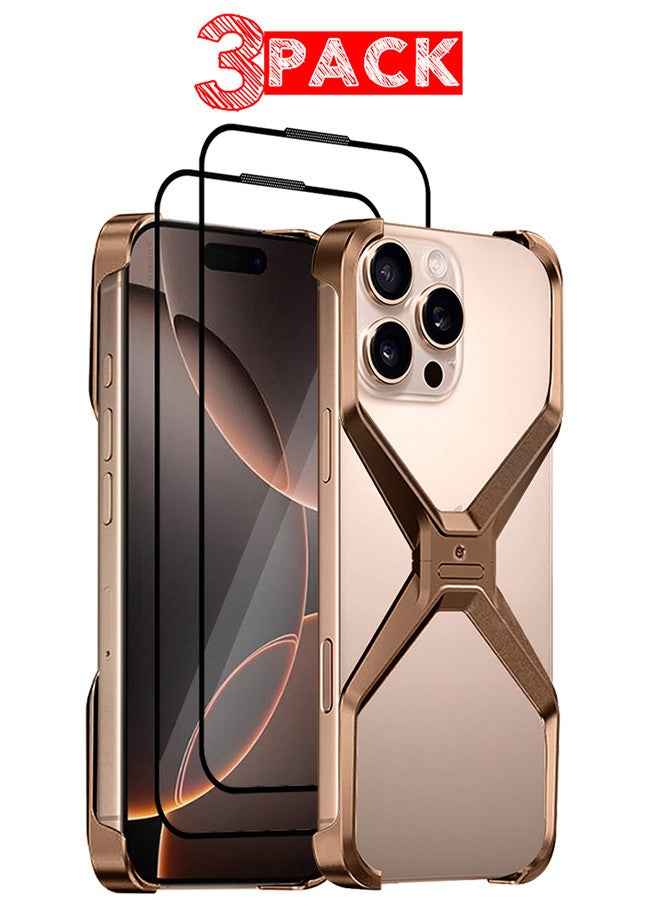 MARGOUN ( for iPhone 16 Pro Max ) 3 Pack, 1 Case and 2 Screen Protectors, X Shape Anti-Fall Bare Phone Case,Cool Design Luxury Metal Shockproof Anti-Scratch Slim Borderless Case Coffee - Image 1