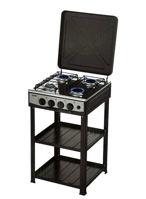 Gas Stove 4 Burners Steel With Auto Ignition - 4 Eyes 38042 Black