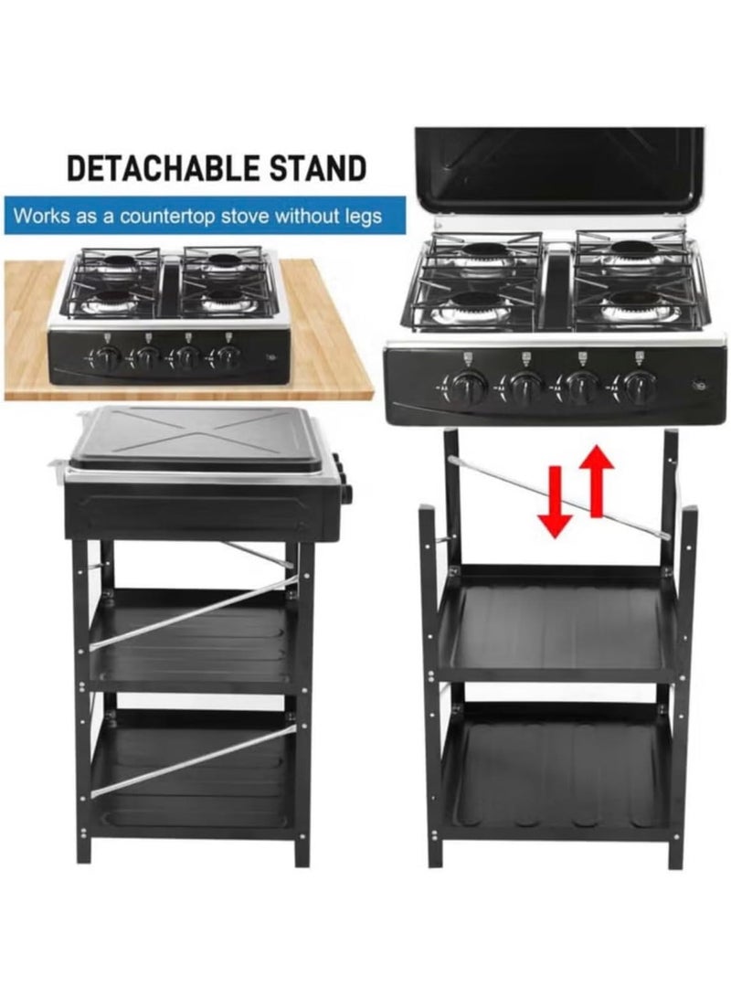 كراون Gas Stove 4 Burners Steel With Auto Ignition - 4 Eyes 38042 Black  - Image 4