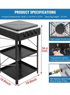 KRAWN Gas Stove 4 Burners Steel With Auto Ignition - 4 Eyes 38042 Black  - Image 3