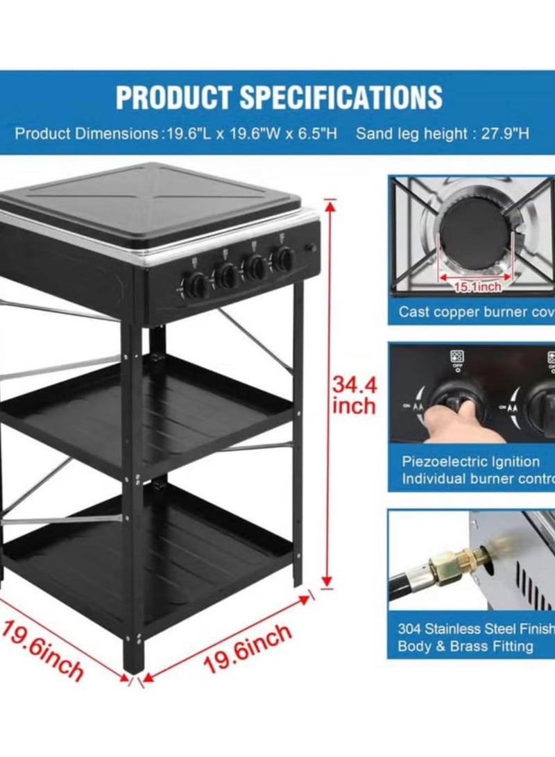 كراون Gas Stove 4 Burners Steel With Auto Ignition - 4 Eyes 38042 Black  - Image 3