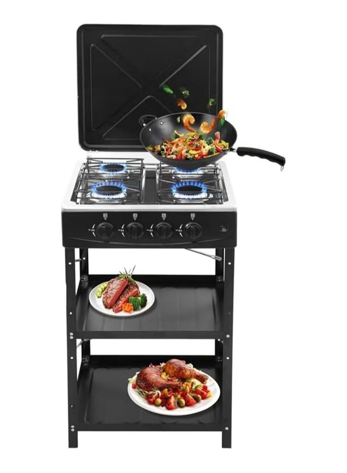 كراون Gas Stove 4 Burners Steel With Auto Ignition - 4 Eyes 38042 Black  - Image 2
