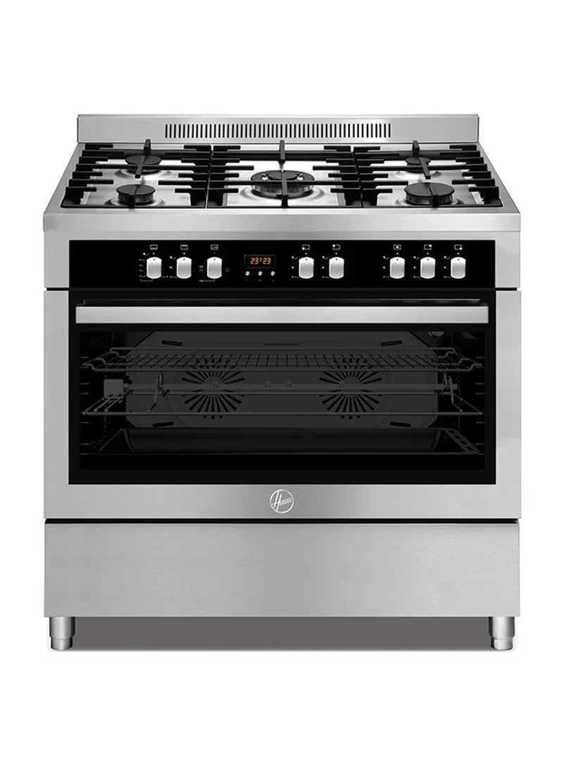HOOVER Full Gas Cooker Oven, 90x60 cm, 5 Gas Burner with 2 Convection Fans 1 Cooling Fan, Self-Cleaning, Close Door Grilling, Digital Timer, 1 Year Warranty, Made in Turkey Stainless Steel-HGC-S95G-S HGC-S95G-S Silver - Image 2