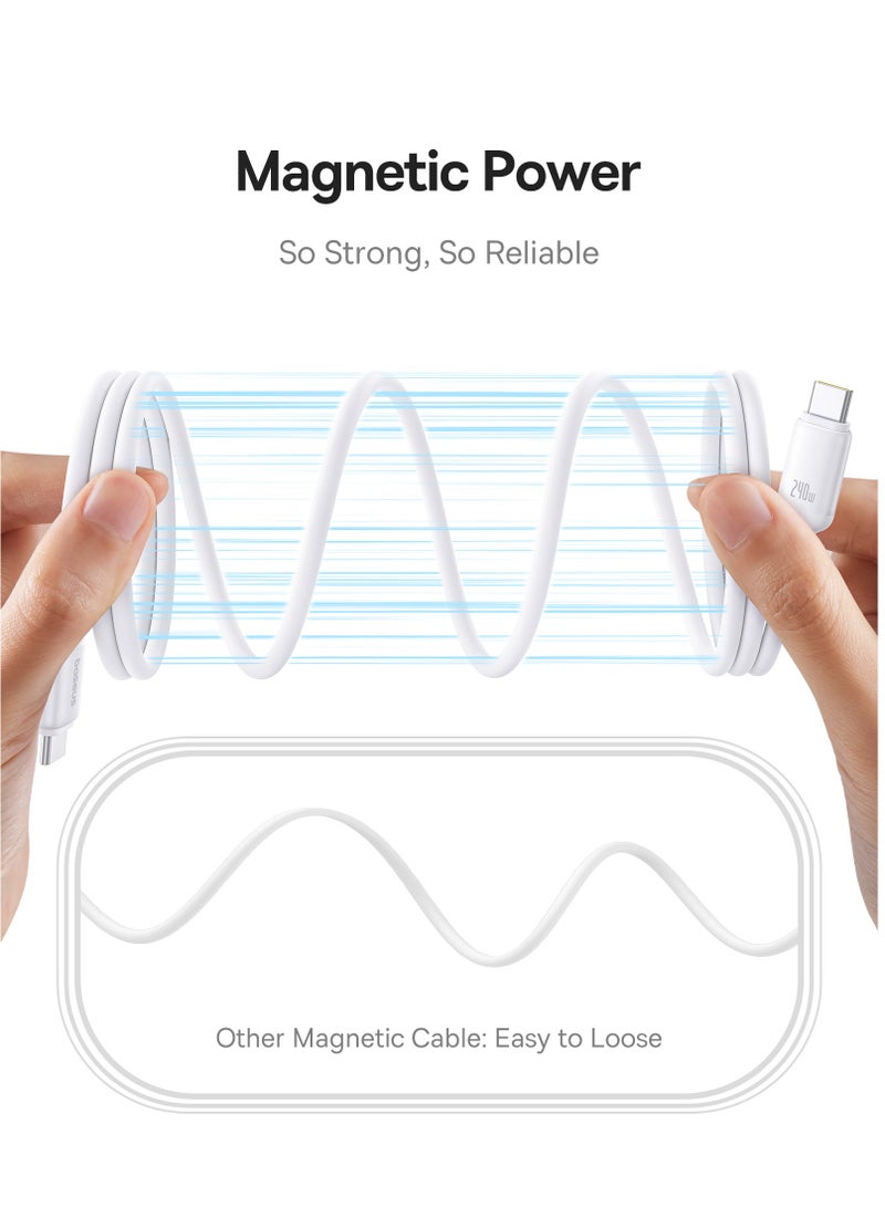 Baseus Magnetic USB-C Charger Cable, 3.3ft Fast Charging Type C Cable Compatible with iPhone 16/15 Series, MacBook Pro/Air, Samsung S24/23 Ultra, Google Pixel, OnePlus, OPPO, Xiaomi, Laptops, iPad Air/Pro, Microsoft Surface, Air Pods Pro & More- 240W - White  - Image 3