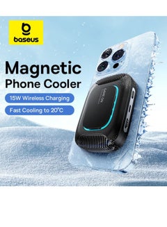 بيسوس Ultra-Thin Magnetic Phone Cooler with 15W Wireless Charging for iPhone Gaming - High-Efficiency Radiator with Mobile Phone Stand and Cooling Fan for Optimal Performance, Enhanced Gaming Experience, and Extended Playtime - Perfect Accessory for Gamers on the Go (With Wireless Charger) With 15W Wireles Charger - Black  - Image 1