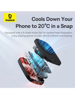 بيسوس Ultra-Thin Magnetic Phone Cooler with 15W Wireless Charging for iPhone Gaming - High-Efficiency Radiator with Mobile Phone Stand and Cooling Fan for Optimal Performance, Enhanced Gaming Experience, and Extended Playtime - Perfect Accessory for Gamers on the Go (With Wireless Charger) With 15W Wireles Charger - Black  - Image 2
