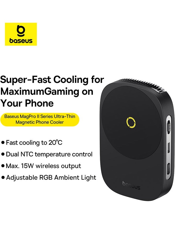 Baseus - Ultra-Thin Magnetic Phone Cooler with 15W Wireless Charging for iPhone Gaming - High-Efficiency Radiator with Mobile Phone Stand and Cooling Fan for Optimal Performance, Enhanced Gaming Experience, and Extended Playtime - Perfect Accessory for Gamers on the Go (With Wireless Charger) With 15W Wireles Charger - Black - Image 1