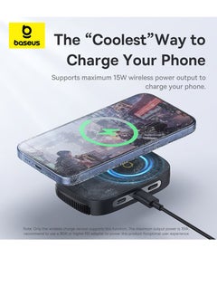 بيسوس Ultra-Thin Magnetic Phone Cooler with 15W Wireless Charging for iPhone Gaming - High-Efficiency Radiator with Mobile Phone Stand and Cooling Fan for Optimal Performance, Enhanced Gaming Experience, and Extended Playtime - Perfect Accessory for Gamers on the Go (With Wireless Charger) With 15W Wireles Charger - Black  - Image 3