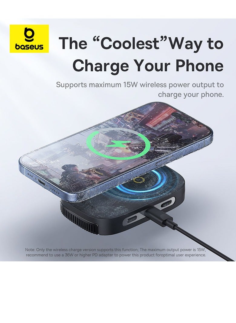 Baseus Ultra-Thin Magnetic Phone Cooler with 15W Wireless Charging for iPhone Gaming - High-Efficiency Radiator with Mobile Phone Stand and Cooling Fan for Optimal Performance, Enhanced Gaming Experience, and Extended Playtime - Perfect Accessory for Gamers on the Go (With Wireless Charger) With 15W Wireles Charger - Black  - Image 3