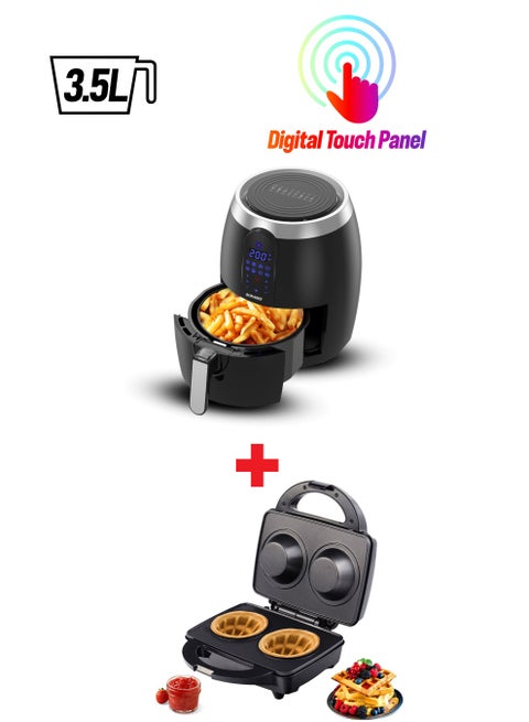 3.5L Digital Air Fryer + Dual Cup Waffle Maker | Ideal For Fried Snacks And Waffles | Easy To Clean Models With Temperature Control Feature | User-Friendly Kitchen Appliance Bundle 3.5 L 1400 W SAF-350 + SWM-867 Black