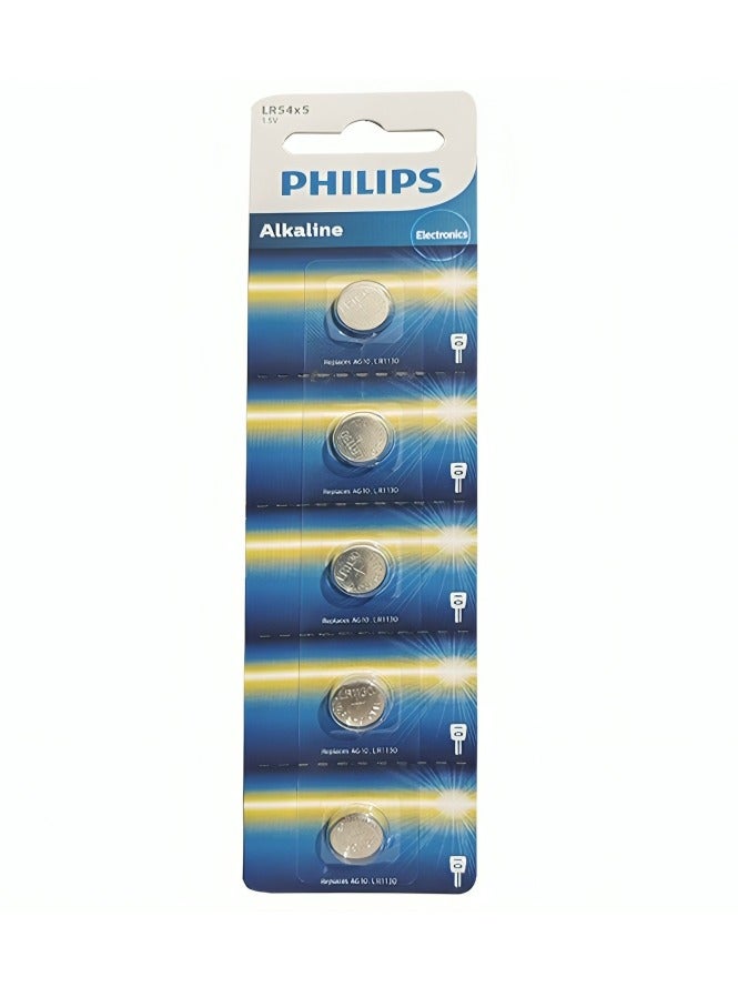 Philips 5 Pcs 1.5 Alkaline LR54 Battery Silver