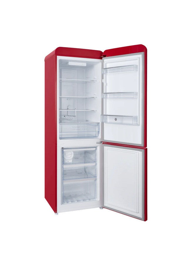 300L Bottom Mount Retro Style Refrigerator, Total No Frost Design, Metal Texture Handle, Electronic Control & LED Light, Silver Strip & Ice Twister, 1 Year Warranty,Red - HBR-M300-RR HBR-M300-RR Red