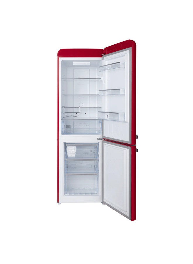 300L Bottom Mount Retro Style Refrigerator, Total No Frost Design, Metal Texture Handle, Electronic Control & LED Light, Silver Strip & Ice Twister, 1 Year Warranty,Red - HBR-M300-RR HBR-M300-RR Red