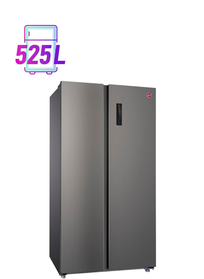 هوفر ثلاجة 682 لتر بجانب بجانب، ثلاجة ذات عاكس مزدوج، شاشة LED مع تحكم باللمس، ضمان سنة واحدة من الشركة المصنعة وضمان 10 سنوات على ضاغط العاكس، 50/60 هرتز إنوكس - HSB-M682-S - Image 1
